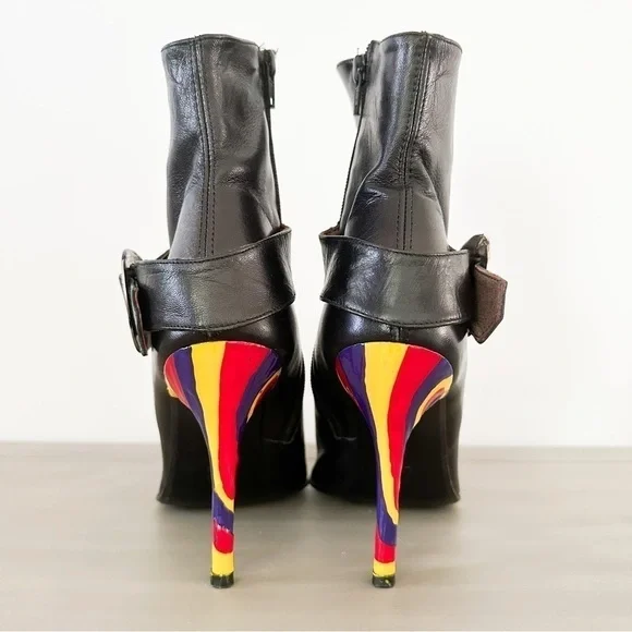 Paloma Barcelo Black Leather Colorful Heel Ankle Buckle Contemporary Boots 39 - Picture 5 of 11